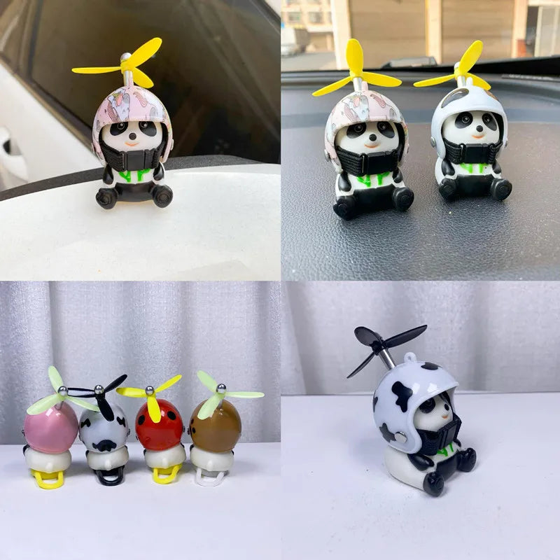 Car Styling Ornaments Auto Little Panda Small Pig Animal Toy Car Motocycle Decor Sticker With Helmet Break Wind Moto Driving Toy