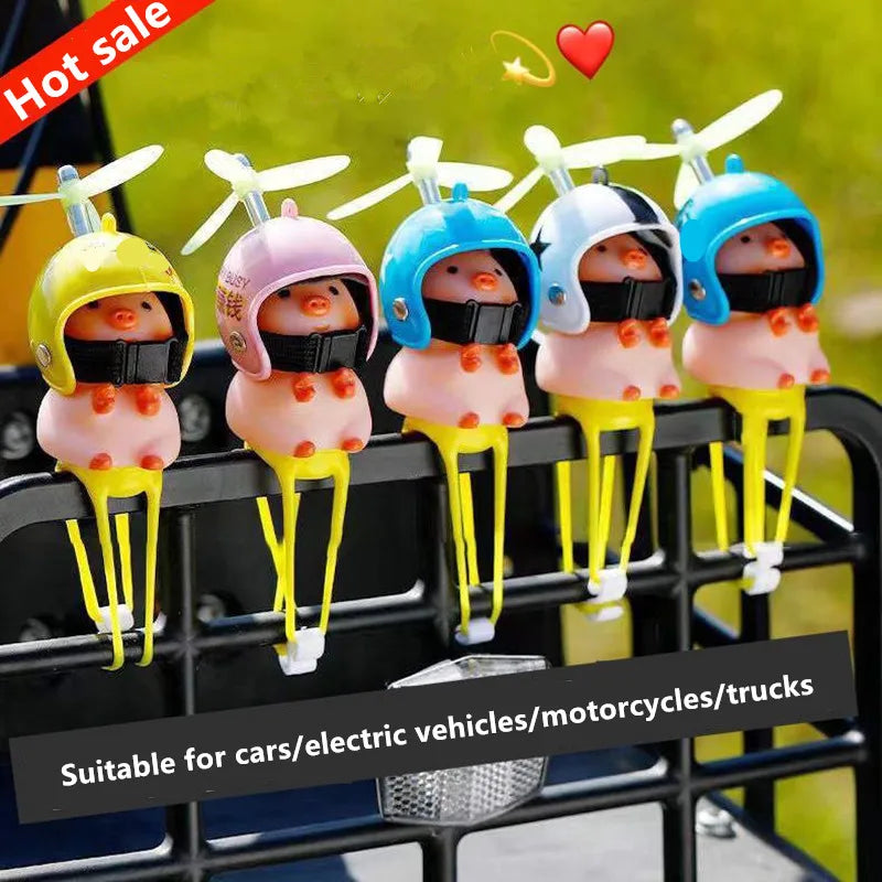 Car Styling Ornaments Auto Little Panda Small Pig Animal Toy Car Motocycle Decor Sticker With Helmet Break Wind Moto Driving Toy