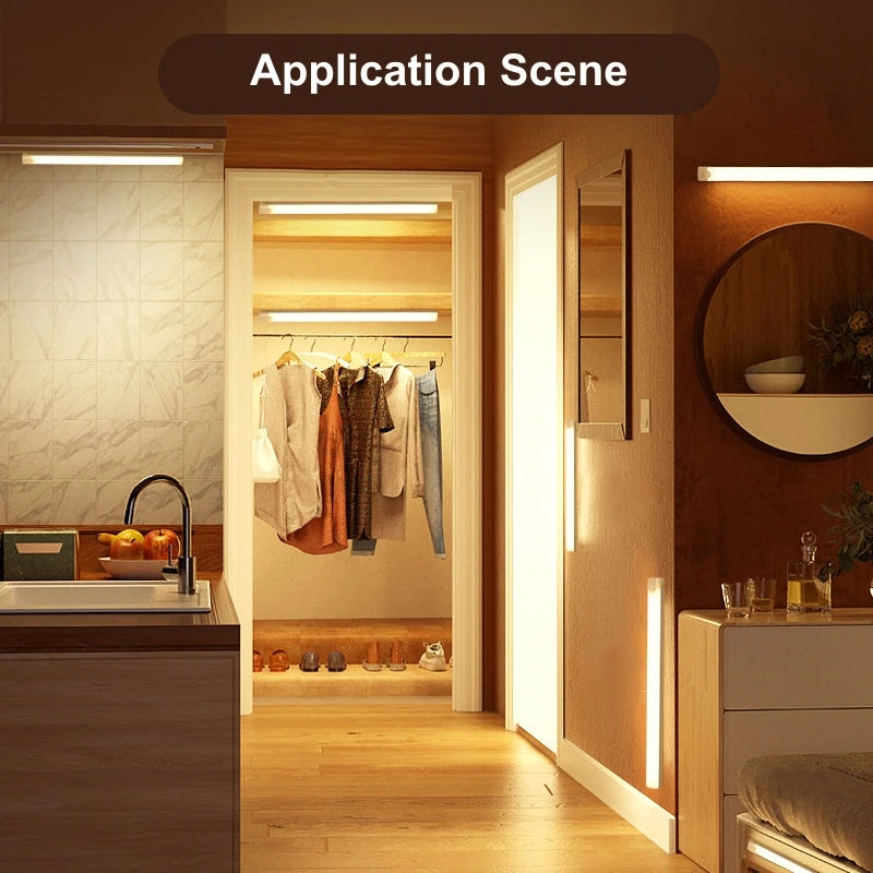 Wireless USB Rechargeable Motion Sensor LED Bar Light Induction Night Light Portable Cordless Magnetic Cabinet Lamp for Kitchen