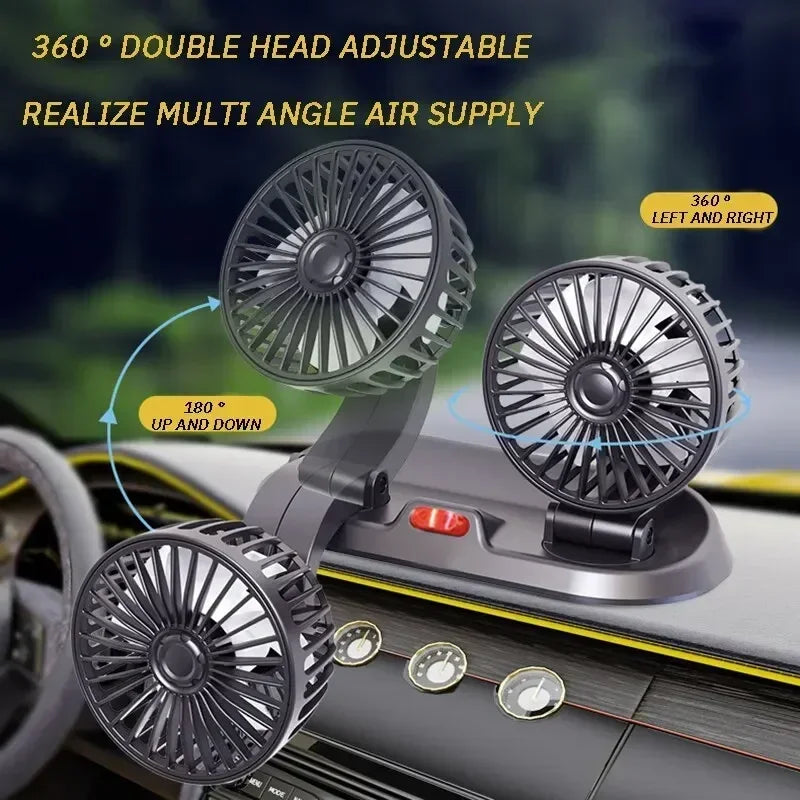 12/24V Portable Car Cooling Fan 5V USB Powered Car Fan Multi-Angle Rotatable With Cigarette Lighter Plug For Car Truck SUV RV