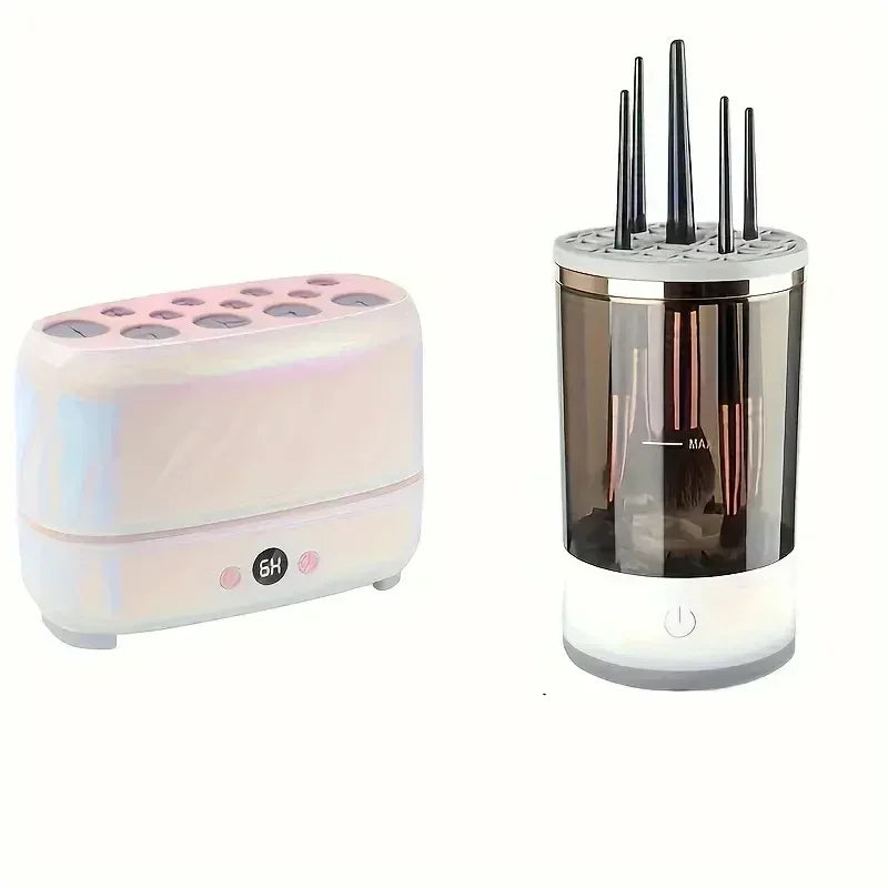 2pcs Electric Makeup Brush Cleaner and Dryer Machine Set Automatic Cosmetic Sponge Puff Makeup Brushes Cleaning and Drying Tool