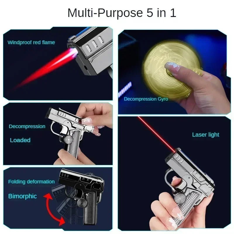 Multi Functional Folding Dual Form Decompression Gyro Gun Shaped Lighter with Creative Deformation and Windproof Red Flame  Smok