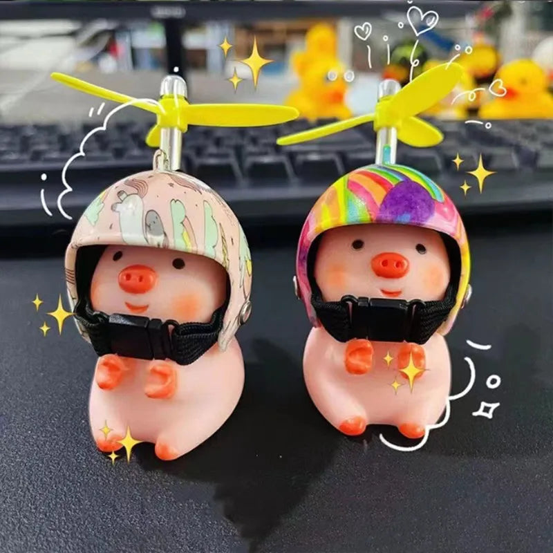 Car Styling Ornaments Auto Little Panda Small Pig Animal Toy Car Motocycle Decor Sticker With Helmet Break Wind Moto Driving Toy