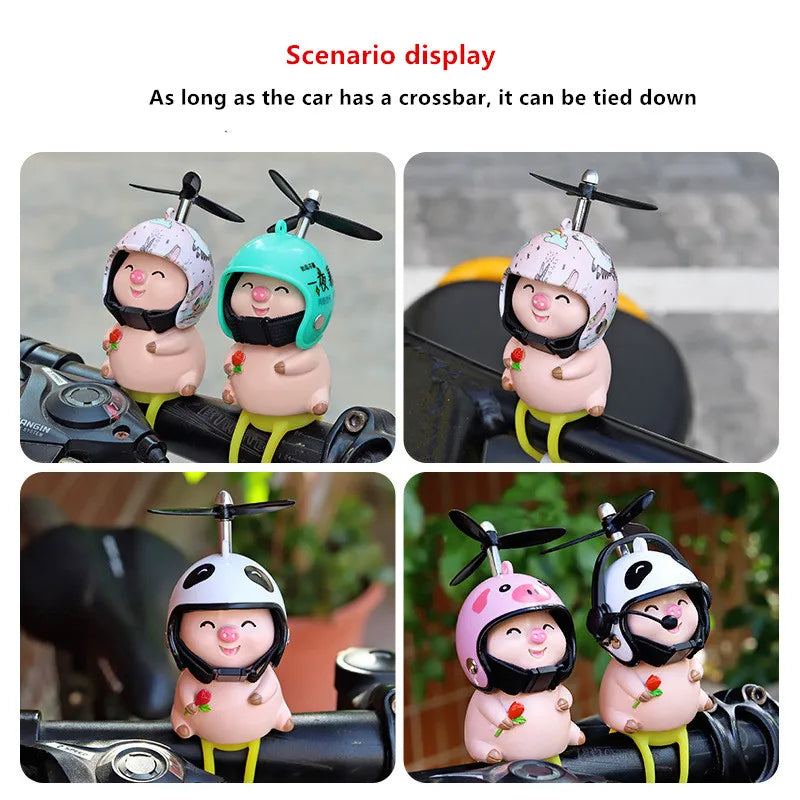 Car Styling Ornaments Auto Little Panda Small Pig Animal Toy Car Motocycle Decor Sticker With Helmet Break Wind Moto Driving Toy