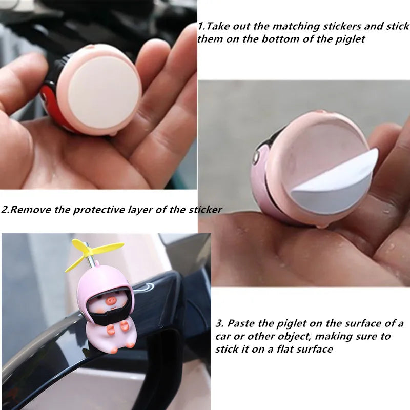 Car Styling Ornaments Auto Little Panda Small Pig Animal Toy Car Motocycle Decor Sticker With Helmet Break Wind Moto Driving Toy