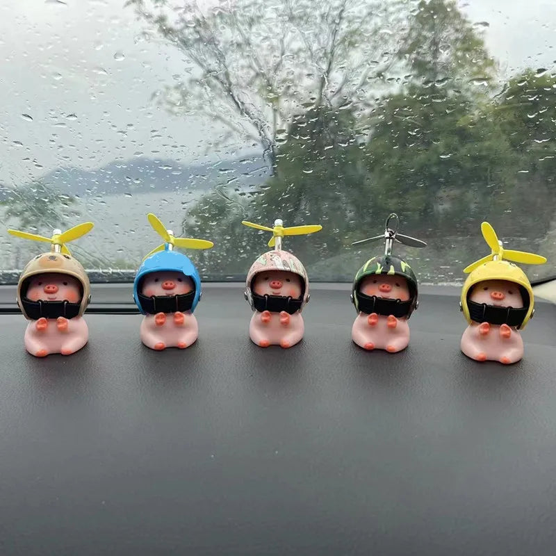 Car Styling Ornaments Auto Little Panda Small Pig Animal Toy Car Motocycle Decor Sticker With Helmet Break Wind Moto Driving Toy
