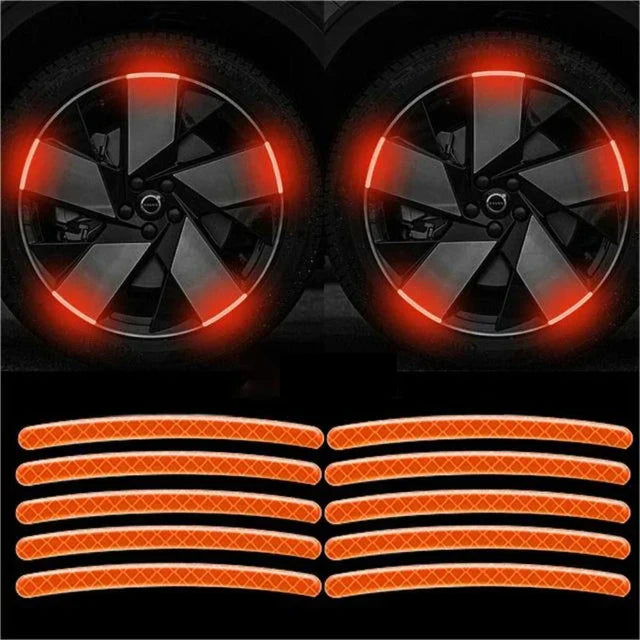 20Pcs Wheel Hub Reflective Sticker Rainbow Fluorescence Luminous Stripe Tape Car Motorcycle Decal Night Driving Safety Accessory
