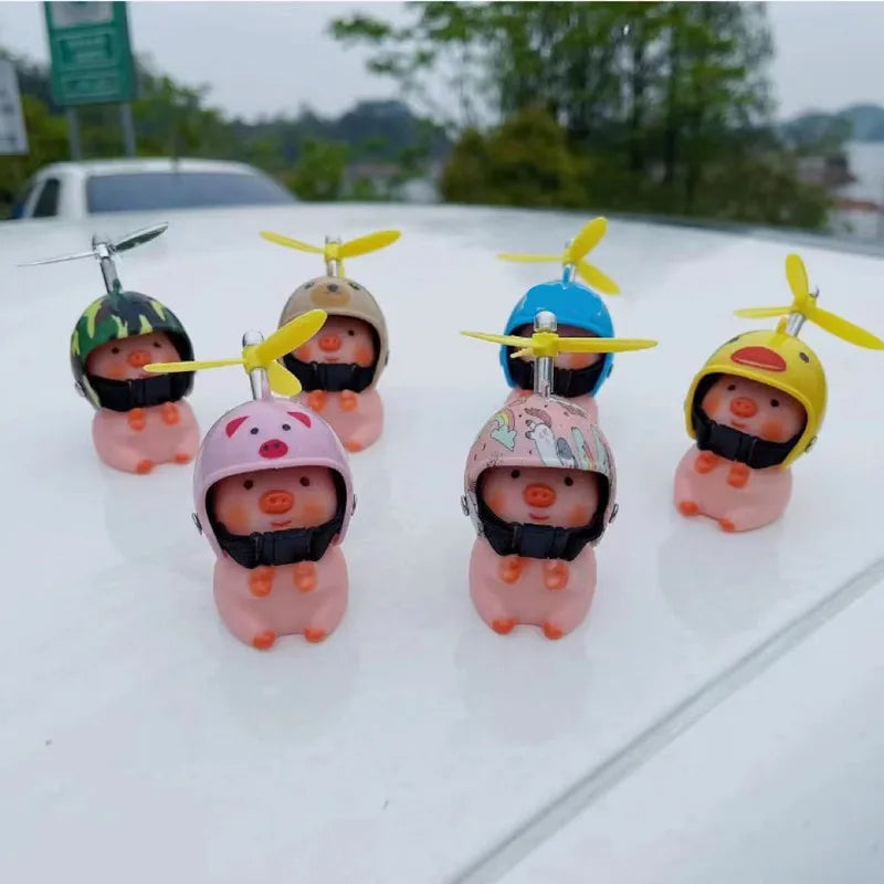 Car Styling Ornaments Auto Little Panda Small Pig Animal Toy Car Motocycle Decor Sticker With Helmet Break Wind Moto Driving Toy